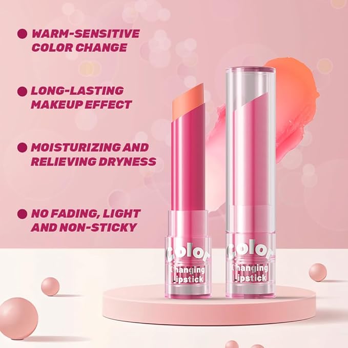 BINGBRUSH Color Changing Lipstick Set, PH Mood Peach Lip Balm and Gloss, Long Lasting Tinted Lip Stain (03# Coral Kiss, 1 Count (Pack of 1))