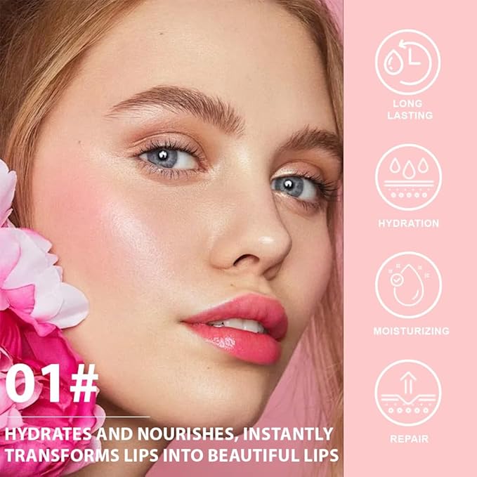 BINGBRUSH Color Changing Lipstick Set, PH Mood Peach Lip Balm and Gloss, Long Lasting Tinted Lip Stain (01# Sunshine Blush, 1 Count (Pack of 1))