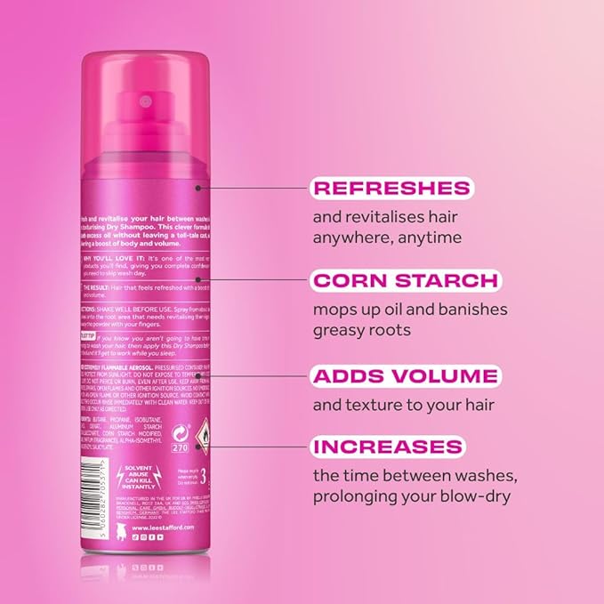 Lee Stafford Dry Shampoo | Styling - Instant Hair Refresh, Volumizing Powder Spray, Adds Volume, Absorbs Oil, Sweat & Dirt between Washes for a Clean Look, Blonde & Brunette Friendly Hairspray, 4.2 Oz