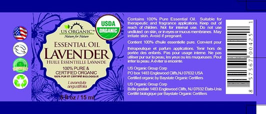 US Organic 100% Pure Lavender Essential Oil, Directly sourced from Bulgaria, USDA Certified Organic, Undiluted, for Diffuser, Humidifier, Massage, Skin, Hair Care, Non GMO, 15 ml 2 Pack