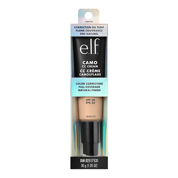 e.l.f. Camo CC Cream, SPF 30 Color-Correcting Medium-To-Full Coverage Face Foundation, Delivers An Airbrushed Finish, Vegan & Cruelty-Free, Fair 120 N