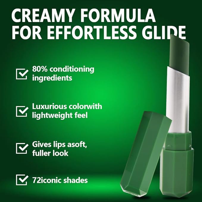 Nuetral Green Matte Creamy Lipstick for Women, Longwear Lip Gloss Face Paint Stick, Lip Stick Stain Long Lasting Waterproof Easy Application Full Coverage Velvet Gloss for Party Halloween Makeup 17