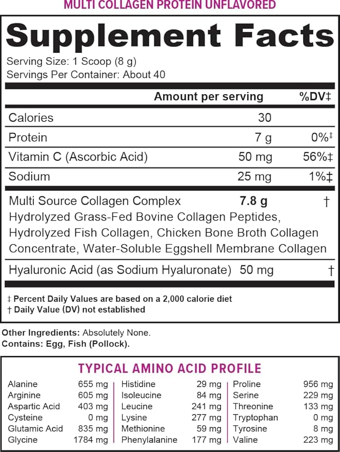 Multi Collagen Peptides Powder for Women - Hydrolyzed Unflavored Collagen Powder for Women with Types I II III V & X Plus Vitamin C & Hyaluronic Acid for Beautiful Hair Skin and Nails - 40 Servings