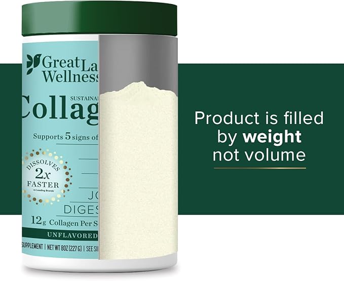 Great Lakes Wellness Sustainable Marine Collagen Peptides Powder for Skin, Hair, Nails, Joints & Digestion - Unflavored - Quick Dissolve Hydrolyzed, Wild Caught, MSC Certified, Non-GMO, Kosher - 8 oz