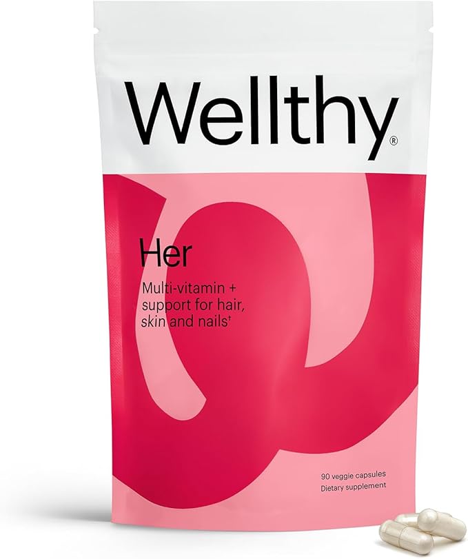 Wellthy Her Women's Daily Vegan Multivitamin for Women, Natural Ingredients for Healthy Hair, Skin, & Nails with Essential Micronutrients (30 Day)