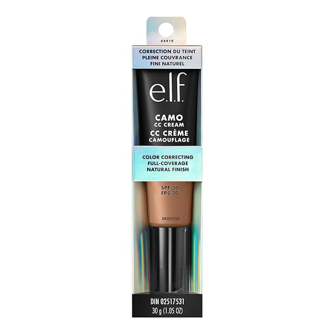 e.l.f. Camo CC Cream, SPF 30 Color-Correcting Medium-To-Full Coverage Face Foundation, Delivers An Airbrushed Finish, Vegan & Cruelty-Free, Medium 375 N
