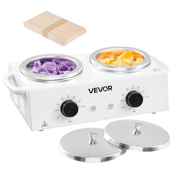 VEVOR Double Wax Warmer, 1200ML Professional Dual Wax Warmer for Hair Removal, 32 ℉ - 212℉ Adjustable Electric Waxing Heater Pot with 50PCS Waxing Sticks for Home Use, Beauty Salon, Spa