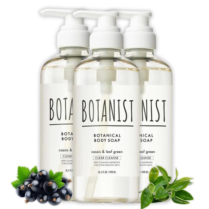 Botanist Mens Hypoallergenic Body Wash, Full Body Wash by Squalane, Shea Butter & Aloe Vera, Shower Gel & Bath Soap from Japan, Sulfate Free 16.5 Fl Oz Cassis & Leaf Green 3EA