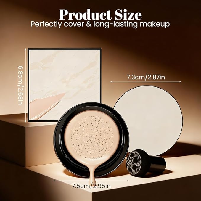 Drkicsy Mushroom Head Air Cushion CC Cream, Cushion Foundation Concealer for Older Women, Full Coverage BB Cream Foundation Skin Tone Corrector Makeup (Ivory White)