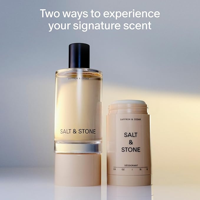Salt & Stone Signature Scent Duo Set | 48 Hour Aluminum-Free Deodorant & Hydrating Body Mist | Skincare-Infused Deodorant & Body Spray | Saffron & Cedar