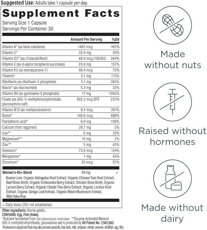 Ancient Nutrition Multivitamin for Women, Ancient Multi Women's 40+ Once Daily Vitamin Supplement, Vitamin B, Vitamin C and Vitamin K2, Folate and Iron Supplement, Supports Bone Health, 30ct