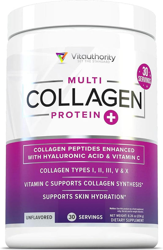 Multi Collagen Peptides Powder for Women - Hydrolyzed Unflavored Collagen Powder for Women with Types I II III V & X Plus Vitamin C & Hyaluronic Acid for Beautiful Hair Skin and Nails - 40 Servings