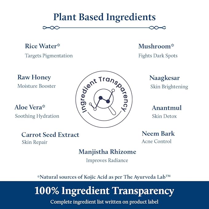 Blue Nectar Rice Water Face Wash with 2% Kojic Acid for Pigmentation | Face Cleanser for Oily, Dry & Sensitive Skin | Face Wash for Women & Men (11 Herbs, 3.4 Fl Oz)