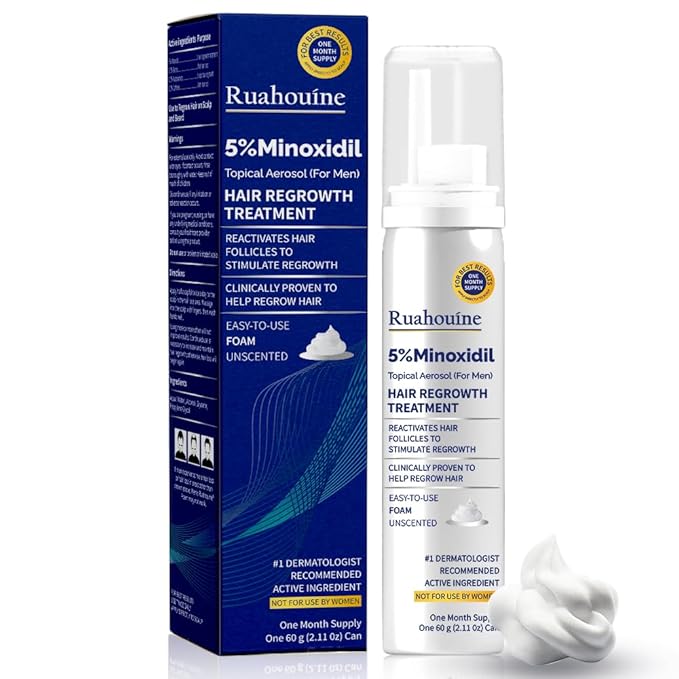 5% Minoxidil Foam for Hair Regrowth, Topical Hair Loss Treatment for Men to Regrow Fuller, Thicker Hair, Rosemary Minoxidil Topical Aerosol, 60ml / 2.11oz