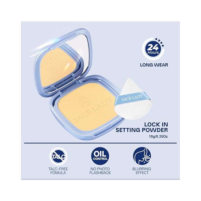 SACE LADY Face Powder Waterproof Setting Makeup, Talc-Free Oil Control Pressed Powder Compact for Women, Blurring Pores Matte Long Lasting Up to 24 Hours, Cruelty-Free (#06 Banana, 0.35Oz)