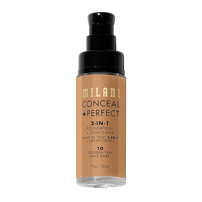 Milani Conceal + Perfect 2-in-1 Foundation + Concealer for a Flawless Complexion, Under Eye Corrector, Cover Redness and Imperfections, Waterproof and Sweatproof - Golden Tan