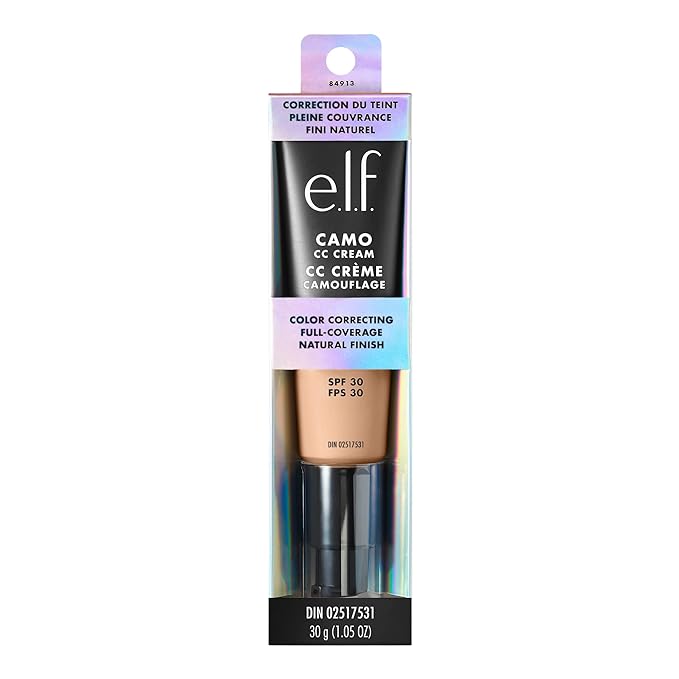 e.l.f. Camo CC Cream, Color Correcting Medium-To-Full Coverage Foundation with SPF 30, Light 210 N, 1.0 Oz (30g)