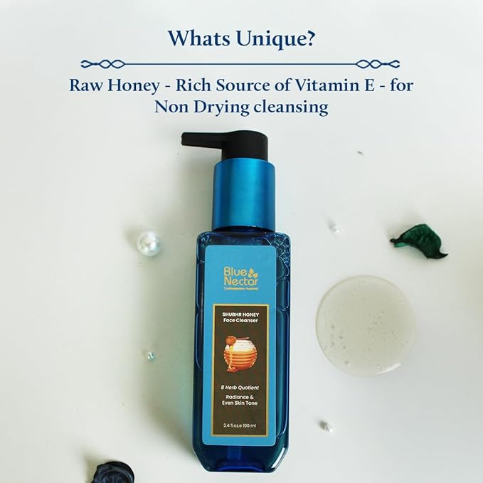 Blue Nectar Ayurvedic Honey and Aloevera Face Wash and Makeup Remover | Daily Facial Cleanser for Women and Men | All Skin Types (8 Herbs, 3.4 Fl Oz)