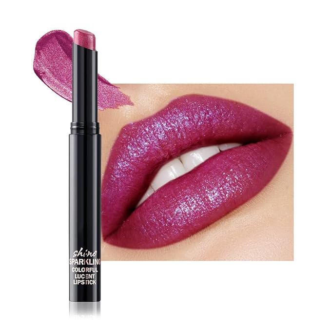 Plum Metallic Lipstick for Women,Lightweight Comfortable Non-Drying Shimmer Frosted Lipstick,Glitter Lip Gloss Stain Long Lasting Waterproof Smudge Proof 24 Hour Full Coverage Lip Makeup,Vegan