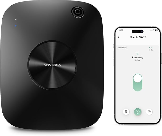Airversa Smart Waterless Essential Oil Diffuser Scent Air Machine for Large Rooms Spaces Home and Commercial Use, Up to 2000 sq ft 400 mL Capacity, Aromatherapy Scent Diffuser, Black ANA