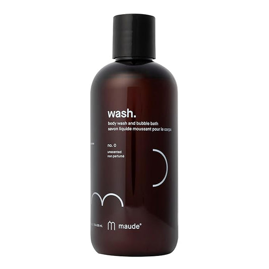 MAUDE Wash No. 0 - pH Balanced Moisturizing Body Wash & Bubble Bath - With Vitamin C & E for Whole-Body Skin & Feminine Care - Skin-Softening Shower Gel - Unscented (12 fl oz)