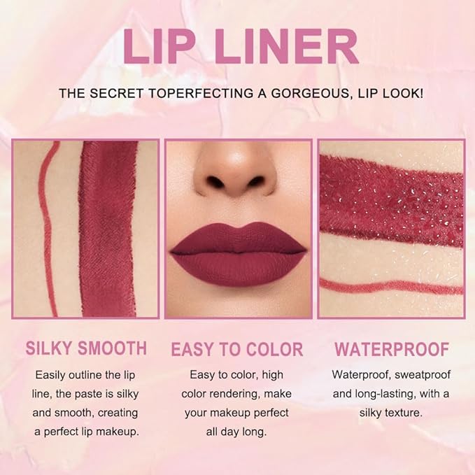 evpct 1Pcs Dark Plum Wine Red Lip Liner and Lipstick Set Kit for Women Matte Lips Kit with Lip Liner Lip Stains Long Lasting Waterproof 24 Hour Lipstick and Lip Liners Combo Lipliners Pencil 06#