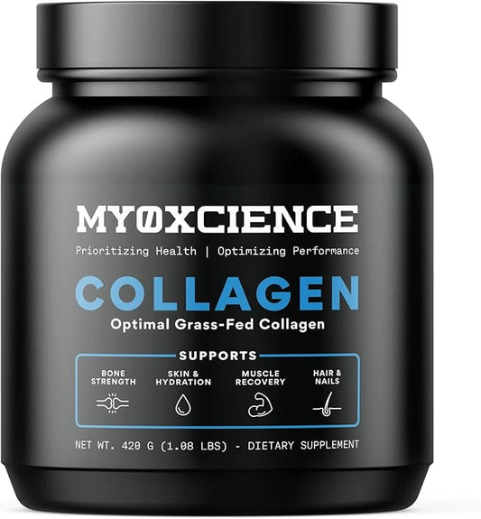 MYOXCIENCE Optimal Grass-Fed Collagen Powder | Bovine Collagen Peptides | Supports Collagen Production, Joint Health, Skin Elasticity, and More (30 Servings)