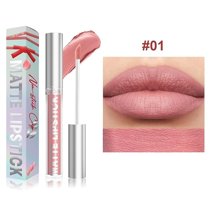 COOL STORY Matte Lip Stain Tint Highly Pigmented Color Long-Lasting Waterproof Nude Peach (01
