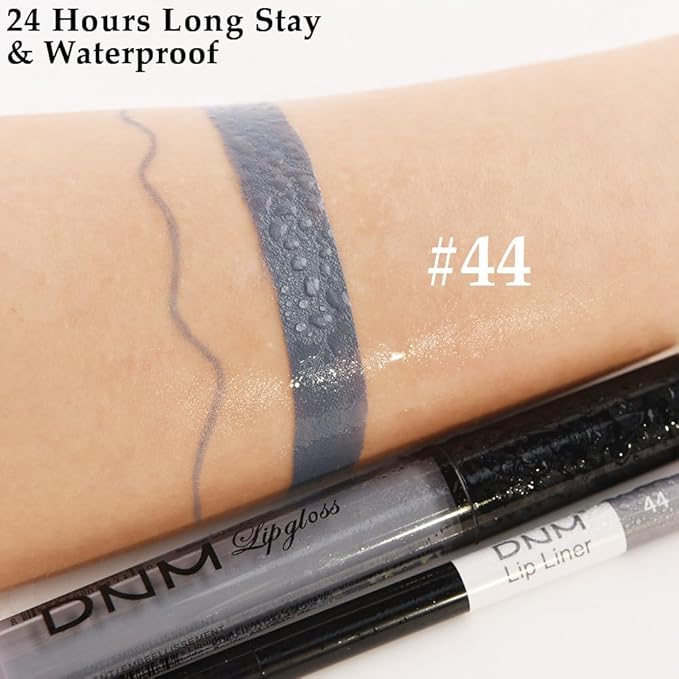 evpct 2Pcs Grey Gray Matte Liquid Lipstick Lip Gloss Stain and Retractable Lip Liner Makeup Set for Women Long Lasting Waterproof 24 Hours Permanent Lipstick labial mate larga duracion 24 44#