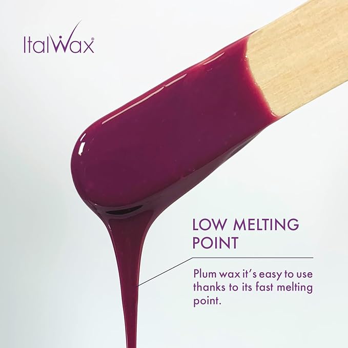 Italwax Plum - 500g / 1.1lb - Hard wax beads for hair removal - Natural formulation ideal for sensitive skins - Fruit aroma - Recommended for Bikini area and Armpits