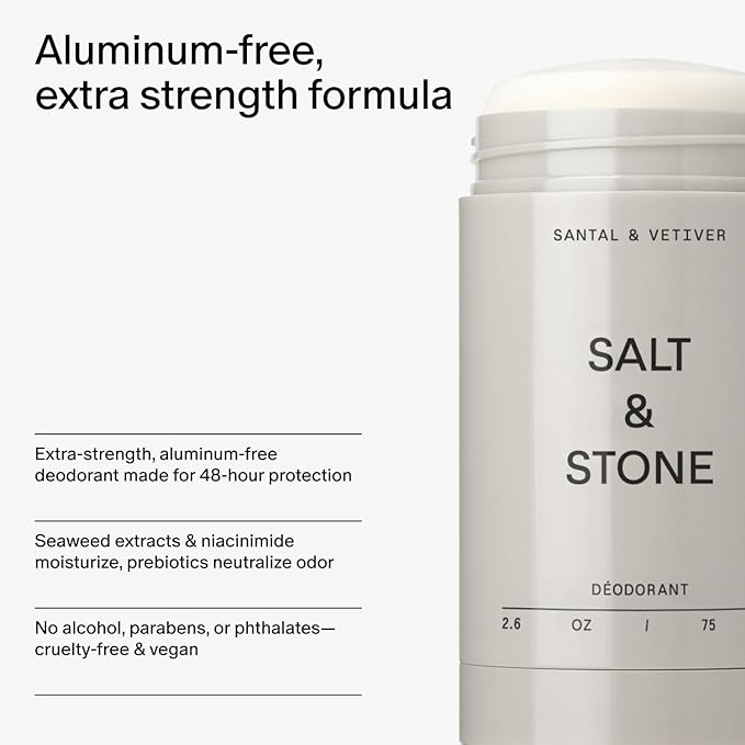 SALT & STONE Aluminum Free Deodorant | Extra Strength 48 Hour Protection for Women & Men | Made with Seaweed Extracts, Niacinamide & Prebiotics (Trio Set)