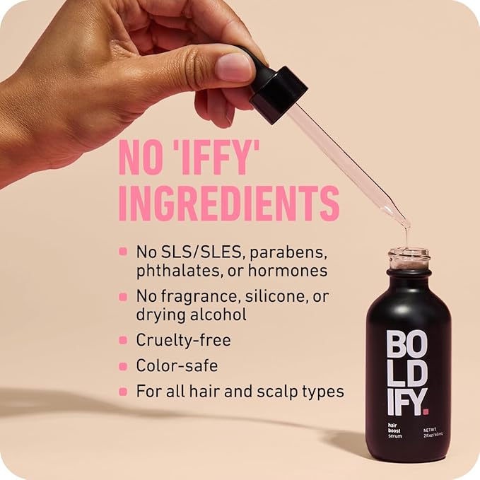 BOLDIFY Hair Growth Serum - 2 oz, 30 Natural Boosters + 4 Clinically Proven Peptides, Lightweight Non-Greasy Scalp Treatment for Thicker, Fuller Hair for Women & Men