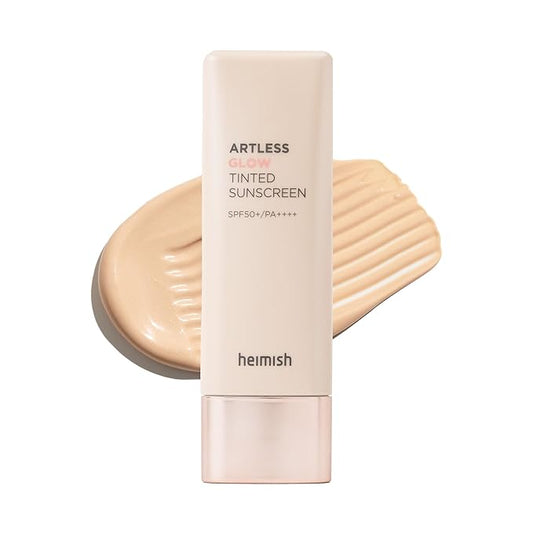 HEIMISH Artless Glow Tinted Sunscreen 1.35fl.oz/40ml, Multipurpose Makeup Base, Primer, Highlighter, Lightweight, Non-greasy, Hydrating, Natural Finish with SPF 50+ PA+++, Shine Beige