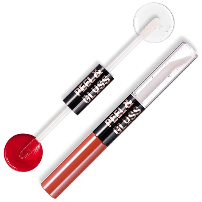 Liquid Lipstick with Clear Lip oil, Dual-Ended Peel-Off Lip Gloss, Long-Lasting Water-proof Lip Gloss (Peach)
