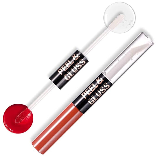 Liquid Lipstick with Clear Lip oil, Dual-Ended Peel-Off Lip Gloss, Long-Lasting Water-proof Lip Gloss (Peach)