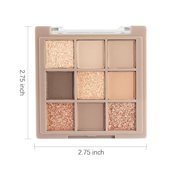 Matte Shimmer Nude Brown Eye Shadow Palette Makeup,Eyeshadow Long Lasting Waterproof Cruelty-Free , 9 Blendable Shades in Smooth Matte and Shimmer Finishes with Gorgeous Pearls for Girls (05#)