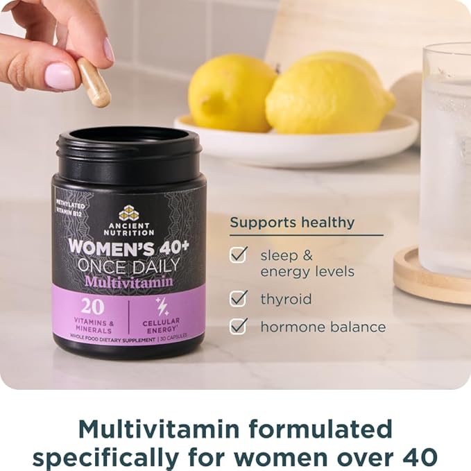 Ancient Nutrition Multivitamin for Women, Ancient Multi Women's 40+ Once Daily Vitamin Supplement, Vitamin B, Vitamin C and Vitamin K2, Folate and Iron Supplement, Supports Bone Health, 30ct