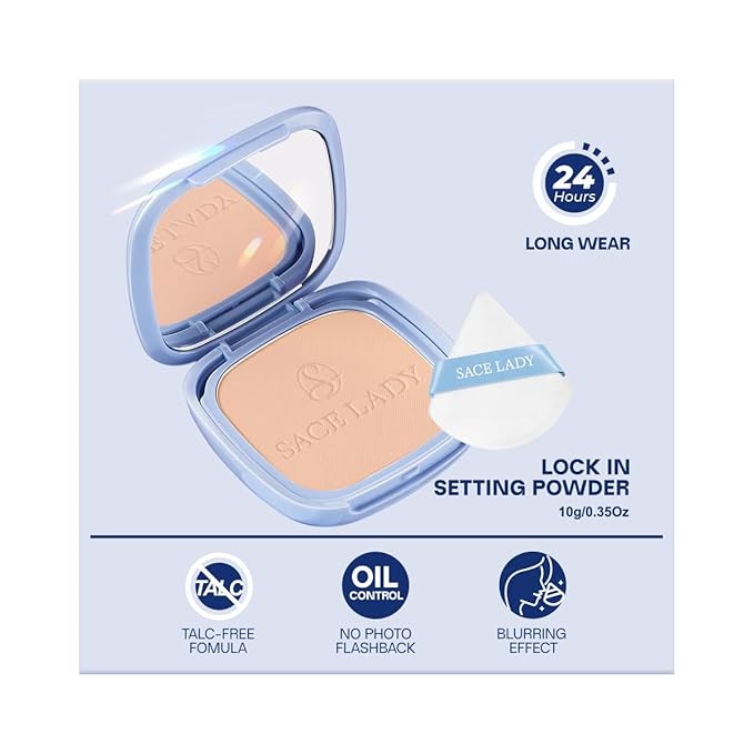 SACE LADY Face Powder Waterproof Setting Makeup, Oil Control Pressed Powder Compact for Women, Blurring Pores Matte Long Lasting Up to 24 Hours, Talc-Free and Cruelty-Free (#01 Cool Neutral, 0.35Oz)