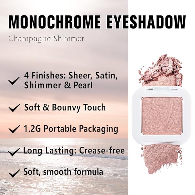 Glittler Single Eye Shadow Palette Makeup, Champagne Shimmer Monochrome Eyeshadow For Older Women, Pigmented Waterproof Sombras Para Ojos, Vegan, Talc, Paraben & Cruelty Free, 03