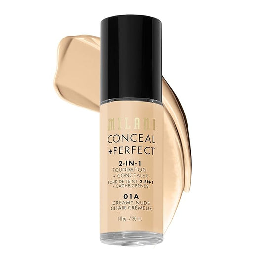 Milani Conceal + Perfect 2-in-1 Foundation + Concealer for a Flawless Complexion, Under Eye Corrector, Cover Redness and Imperfections, Waterproof and Sweatproof - Creamy Nude