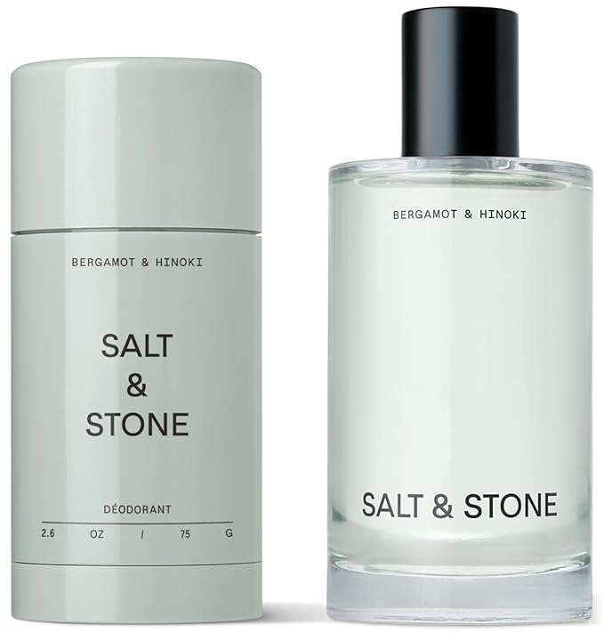 Salt & Stone Signature Scent Duo Set | 48 Hour Aluminum-Free Deodorant & Hydrating Body Mist | Skincare-Infused Deodorant & Body Spray | Bergamot & Hinoki