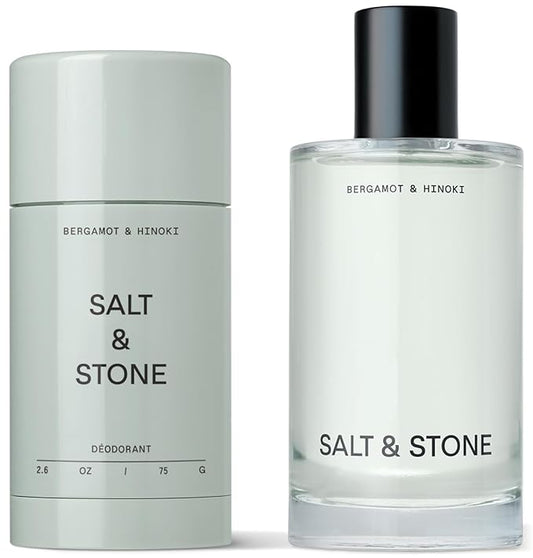 Salt & Stone Signature Scent Duo Set | 48 Hour Aluminum-Free Deodorant & Hydrating Body Mist | Skincare-Infused Deodorant & Body Spray | Bergamot & Hinoki