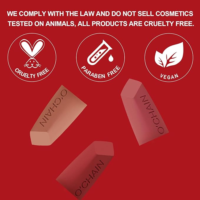 O'CHAIN Dark Red Matte Lipstick, Long Lasting Full Coverage Non-Transfer Lipstick for Women Infused with Jojoba Oil and Vitamin E, Cruelty-Free & Vegan (12 REY) 0.12 Oz