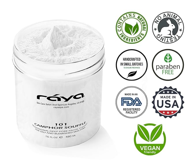 Raya Camphor Soufflé Facial Cleanser 16 oz (101) | pH Balanced Face Wash for Oily, Blemished, and Break-Out Skin | Helps Reduce White-Heads and Black-Heads and Clear Clogged Pores