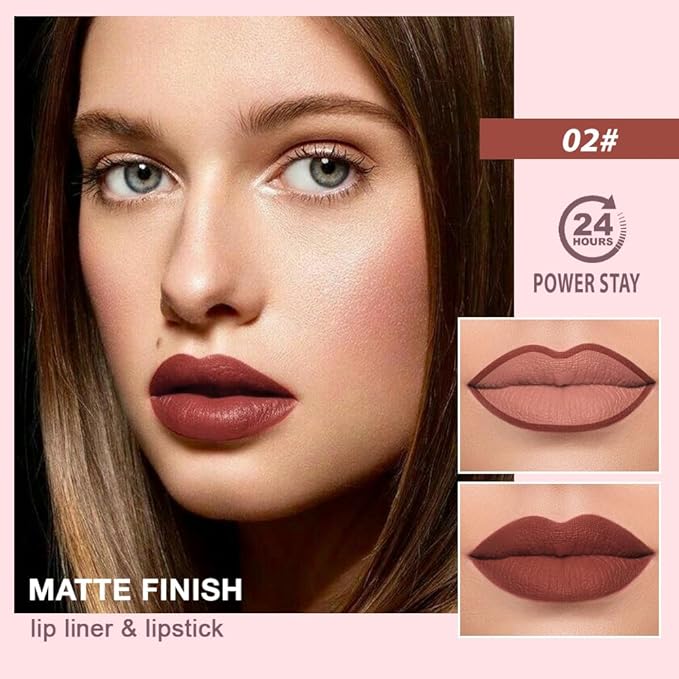 2 in 1 Matte Lipstick Lip Liner Pencil Set,Dark Red Waterproof Lip Stick Lip liner Combo for Old Women Long Lasting Lipstick,labiales mate 24 horas originales
