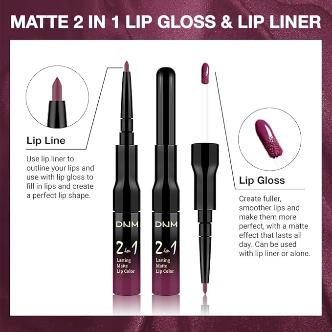 evpct 1Pcs Dark Plum Purple Matte Lip Liner and Liquid Lipstick Stain Makeup Set for women, Plum Red Long Lasting Smudge Proof Lipstick labiales matte mate larga duracion listip 24 hours originales,18