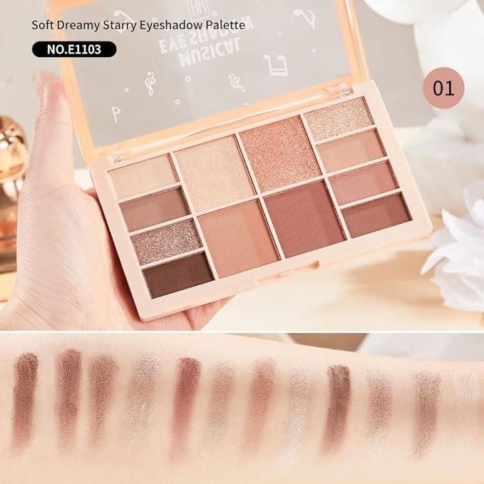 Nude Neutral Eyeshadow Palette, Warm Brown & Caramel Matte Shimmer Glitter Eye Shadow Kit, High Pigment Blendable Long-Lasting Natural Soft Glam Makeup Palette for Daily Wear 1#