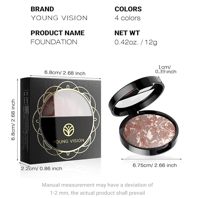 YOUNG VISION Pressed Powder Foundation Makeup, Baked Color Blush & Color Correcting Powder, Buildable Light to Medium Makeup Converage for Face and Cheeks, Matte Finished (Beachy Horizon)