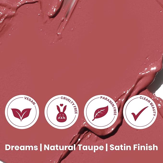 True + Luscious Super Moisture Lipstick | Satin Cream Lip Color Lasting Hydration | Hyaluronic Acid Konjac Root Powder | Vegan Cruelty-Free Gluten-Free Flatters All Skin Tones | Dreams, Natural Taupe