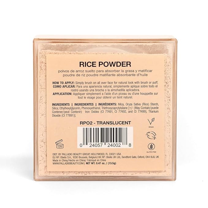 Palladio Rice Powder Loose Setting Powder Absorbs Oil Leaves Face Looking and Feeling Smooth Helps Makeup Last Longer For a Flawless Fresh Look Pack, Translucent, 1 Count, (Pack of 3)